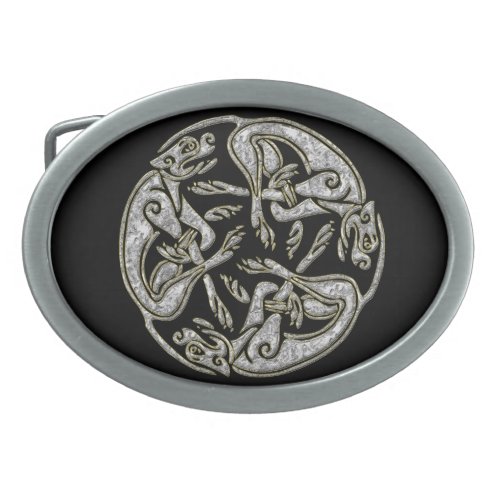 Celtic dogs  traditional ornament gold and silver belt buckle