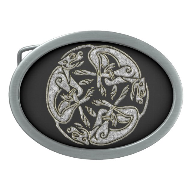 Celtic dogs  traditional ornament gold and silver belt buckle (Front)