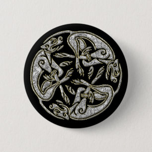 Celtic dogs  traditional ornament gold and silver pinback button