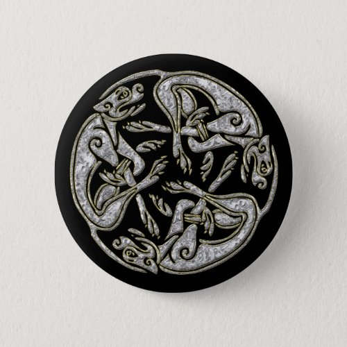 Celtic dogs  traditional ornament gold and silver pinback button