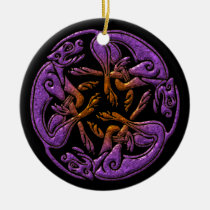 Celtic dogs traditional ornament in purple, orange