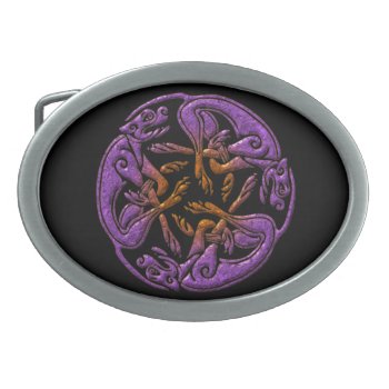 Celtic Dogs Traditional Ornament In Purple  Orange Belt Buckle by YANKAdesigns at Zazzle