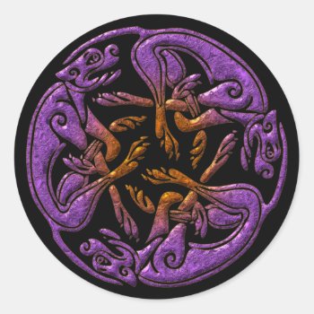Celtic Dogs Traditional Ornament In Purple  Orange Classic Round Sticker by YANKAdesigns at Zazzle