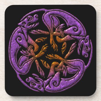 Celtic Dogs Traditional Ornament In Purple  Orange Drink Coaster by YANKAdesigns at Zazzle