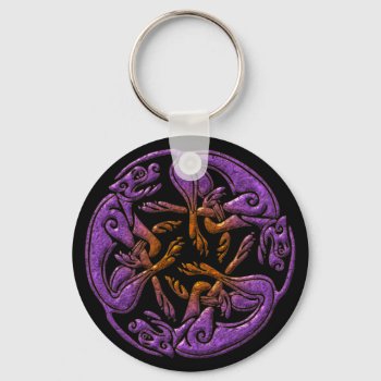 Celtic Dogs Traditional Ornament In Purple  Orange Keychain by YANKAdesigns at Zazzle