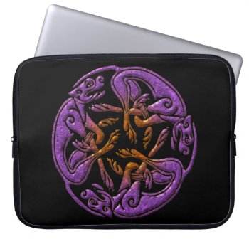 Celtic Dogs Traditional Ornament In Purple  Orange Laptop Sleeve by YANKAdesigns at Zazzle