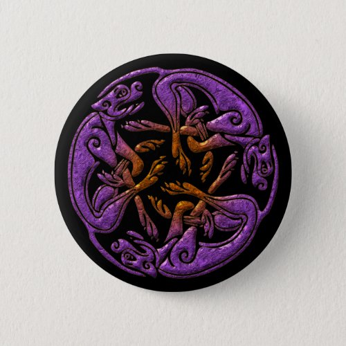 Celtic dogs traditional ornament in purple orange pinback button