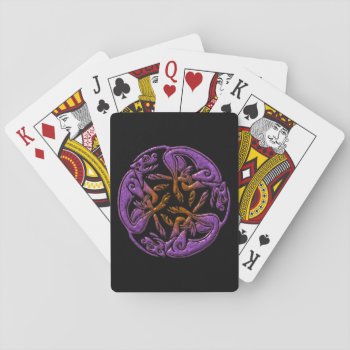 Celtic Dogs Traditional Ornament In Purple  Orange Playing Cards by YANKAdesigns at Zazzle