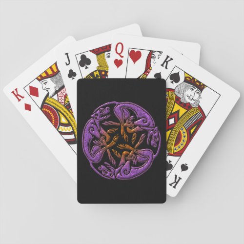 Celtic dogs traditional ornament in purple orange poker cards