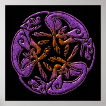 Celtic Dogs Traditional Ornament In Purple  Orange Poster by YANKAdesigns at Zazzle