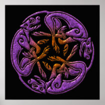 Celtic dogs traditional ornament in purple, orange