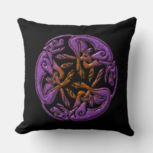 Celtic dogs traditional ornament in purple, orange