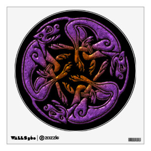 Celtic dogs traditional ornament in purple, orange wall decal
