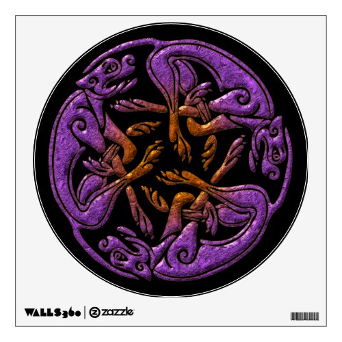 Celtic dogs traditional ornament in purple orange wall decal