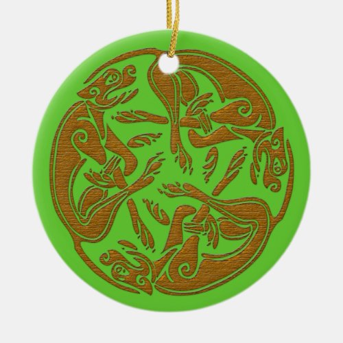 Celtic dogs traditional ornament wooden look
