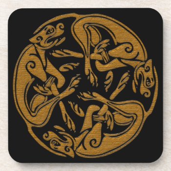 Celtic Dogs Traditional Ornament Wooden Look Coaster by YANKAdesigns at Zazzle