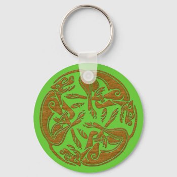 Celtic Dogs Traditional Ornament Wooden Look Keychain by YANKAdesigns at Zazzle