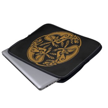 Celtic Dogs Traditional Ornament Wooden Look Laptop Sleeve by YANKAdesigns at Zazzle