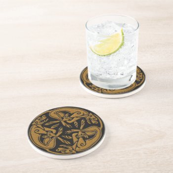 Celtic Dogs Traditional Ornament Wooden Look Sandstone Coaster by YANKAdesigns at Zazzle