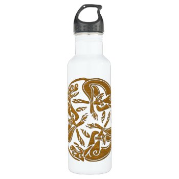 Celtic Dogs Traditional Ornament Wooden Look Stainless Steel Water Bottle by YANKAdesigns at Zazzle