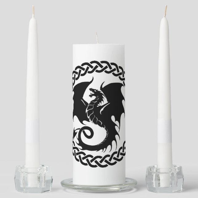 Celtic dragon Black Unity Candle Set (Front)