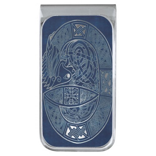 Celtic Dragon Blue Silver Finish Money Clip