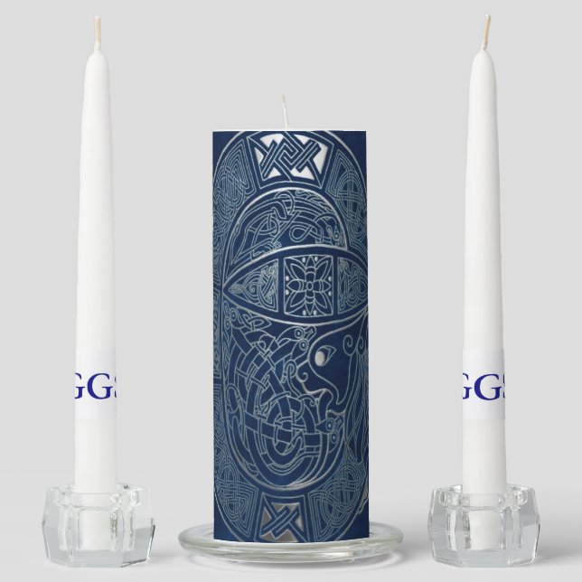 Celtic Dragon Blue Unity Candle Set (Front)