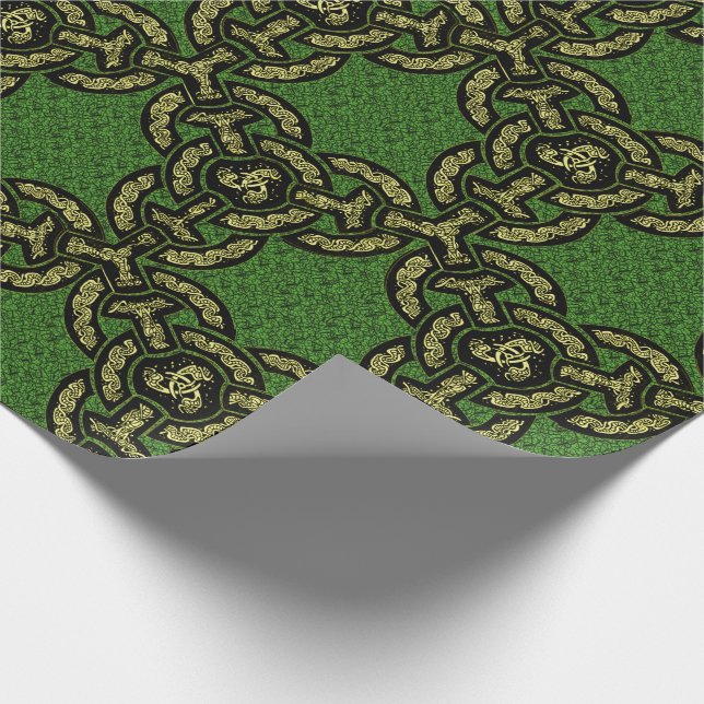 Celtic Dragon Chain Green Wrapping Paper (Corner)