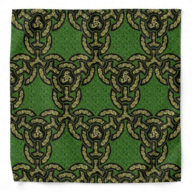 Celtic Dragon Chain on Green Bandana (Front)