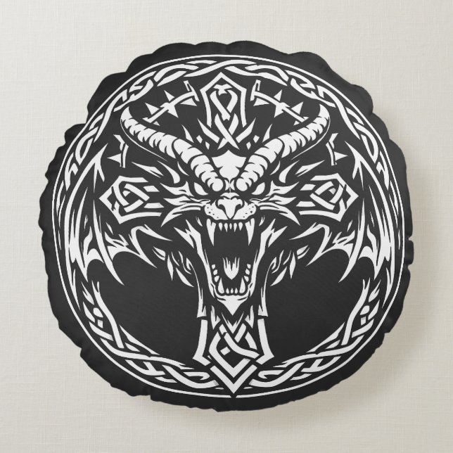 Celtic Dragon Emblem by BurnsInHell Round Pillow (Front)