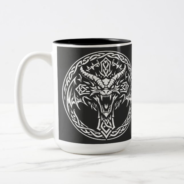 Celtic Dragon Emblem by BurnsInHell Two-Tone Coffee Mug (Left)