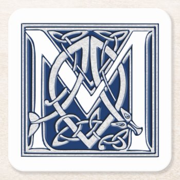 Celtic Dragon Initial M Square Paper Coaster by RantingCentaur at Zazzle