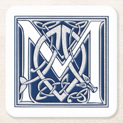Celtic Dragon Initial M Square Paper Coaster
