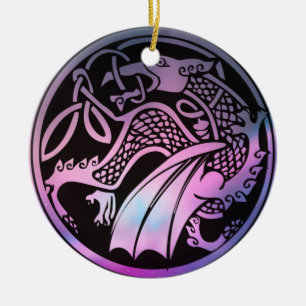 Celtic Dragon Round Ceramic Ornament