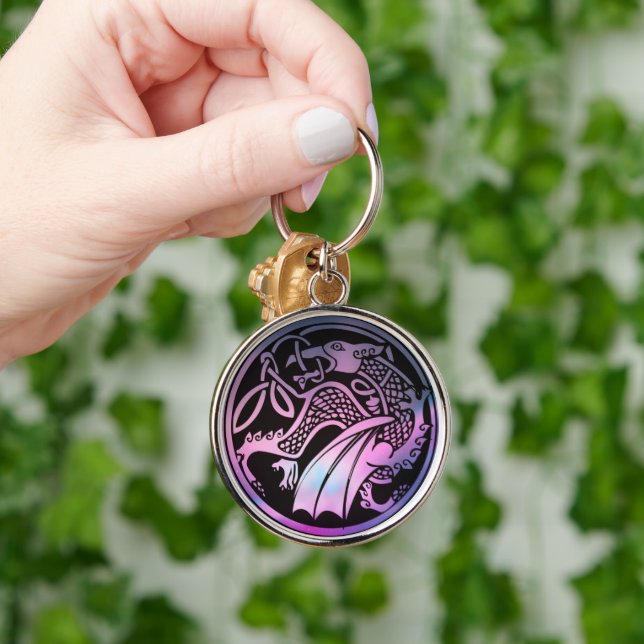 Celtic Dragon Round Keychain (Hand)