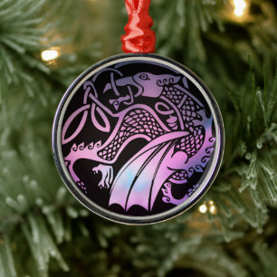Celtic Dragon Round Metal Ornament