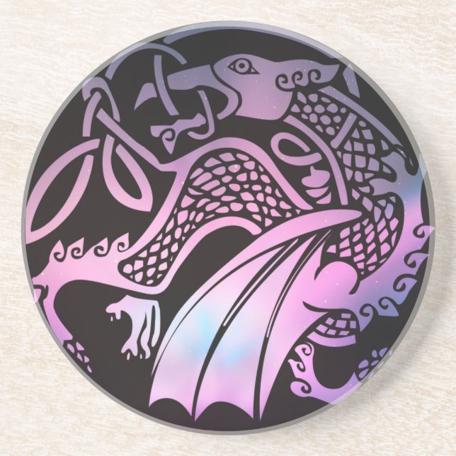 Celtic Dragon Round Sandstone Coaster (Front)