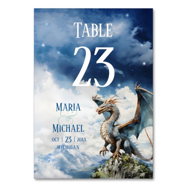 Celtic Dragon Wedding Table Number Card (Front)