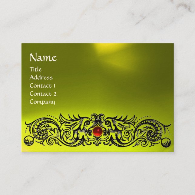 CELTIC DRAGONS MONOGRAM TOPAZ yellow red ruby Business Card (Front)