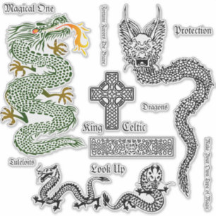 Celtic Dragons Vintage Clear Vinyl Sticker