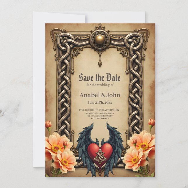 Celtic elegance with a heart and wings.  save the date (Front)