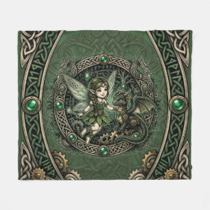 Celtic Emerald Fairy & Dragon – Enchanted Fantasy. Fleece Blanket