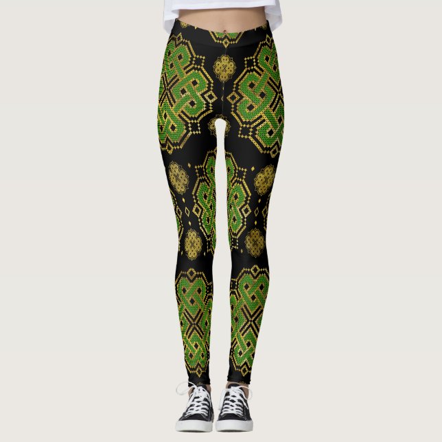 Celtic Endless Knot - Shamrock Four-leaf Clover Leggings (Front)