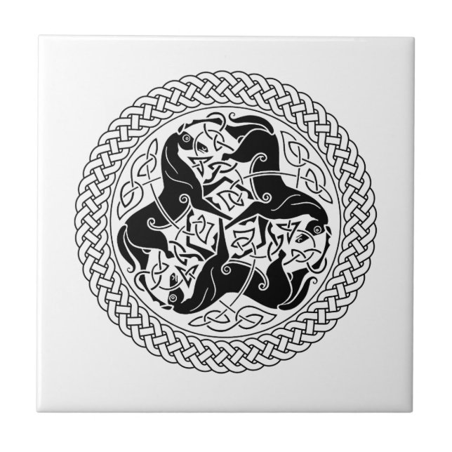 Celtic Epona Knot Ring with Horses Ceramic Tile (Front)