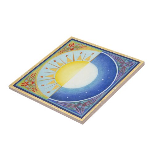 Celtic Equinox Sun and Moon Ceramic Tile