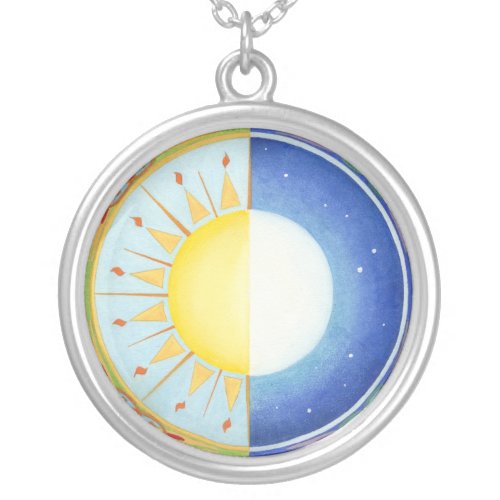Celtic Equinox Sun and Moon Silver Plated Necklace