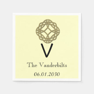 Celtic Eternity Knot Gold Ivory Monogram Wedding Paper Napkins
