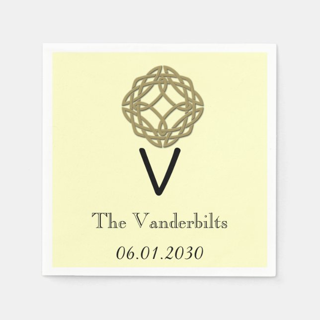 Celtic Eternity Knot Gold Ivory Monogram Wedding Paper Napkins (Front)