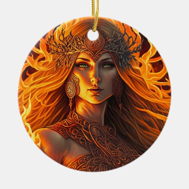  Celtic Fire Goddess Brighid Imbolc Ceramic Ornament (Front)