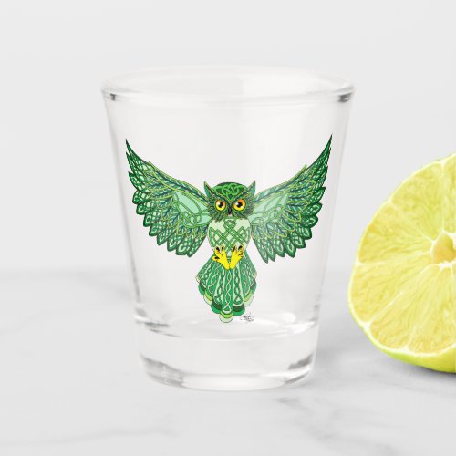 Celtic Flight Owl Green Shot Glass